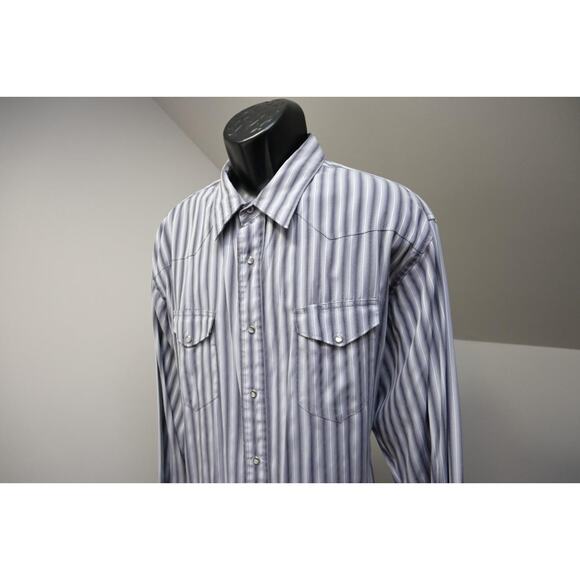 Wrangler Western Pearl Snaps Long Sleeve Striped Cowboy Shirt Mens Size 2XL XXL - Picture 1 of 10